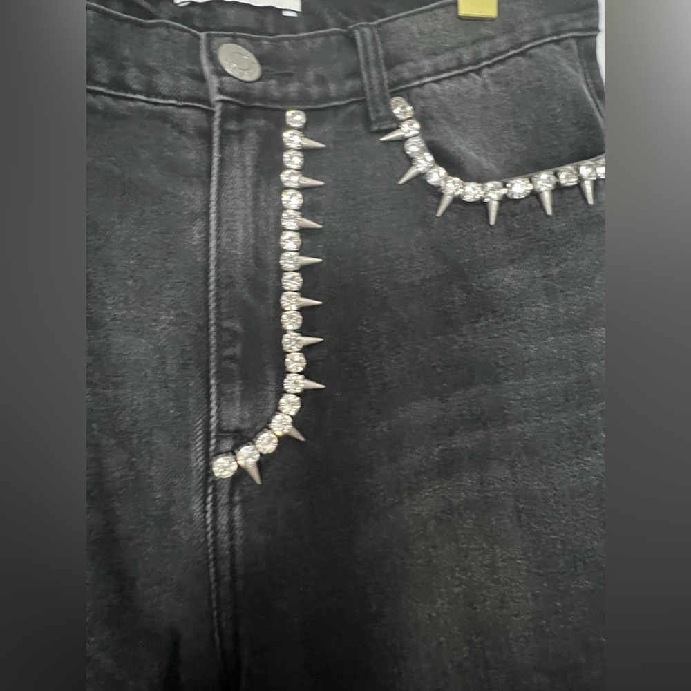 AREA NYC Crystal Backslit Jeans in Black Sz 6 - Picture 8 of 13